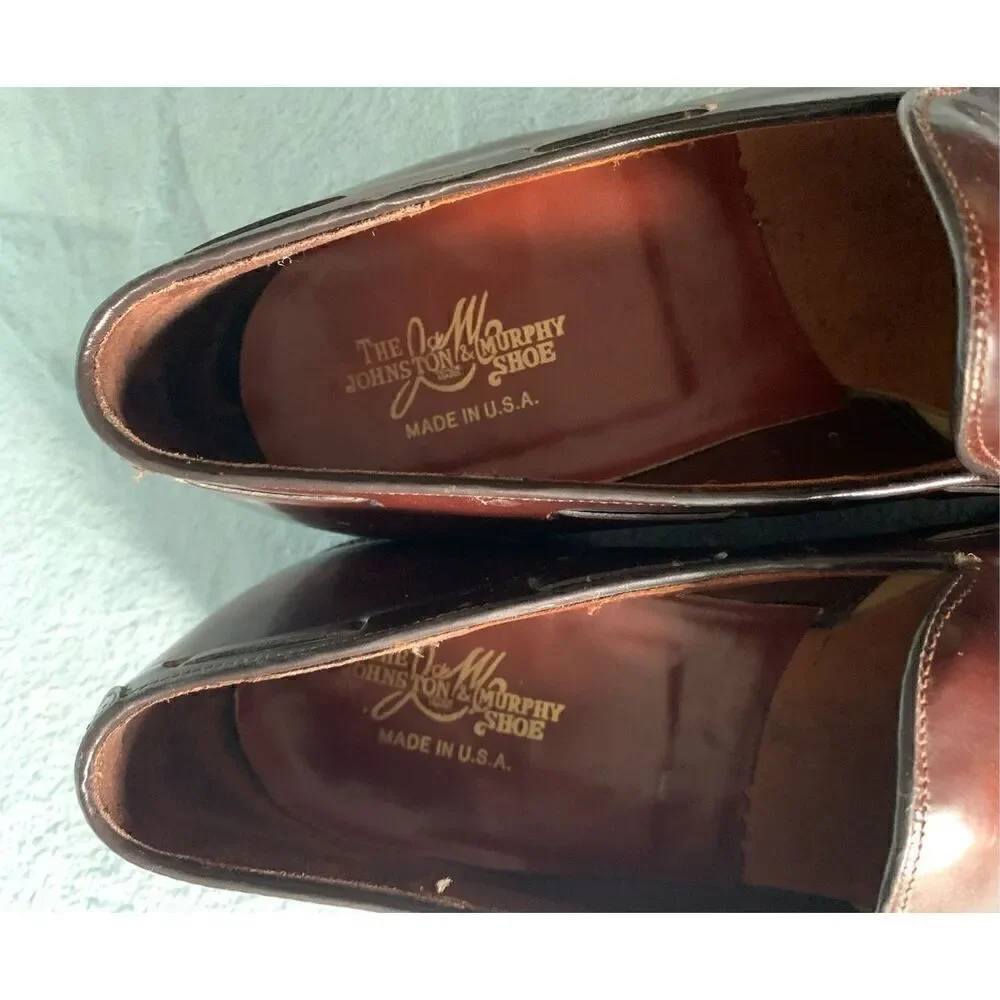 Johnston & Murphy Brown Square Toe TASSLE Leather Dress Shoes mens 9.5 D